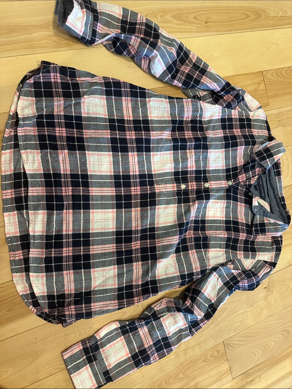 Tommy Hilfiger Pink and Navy Plaid Button-Up Shirt